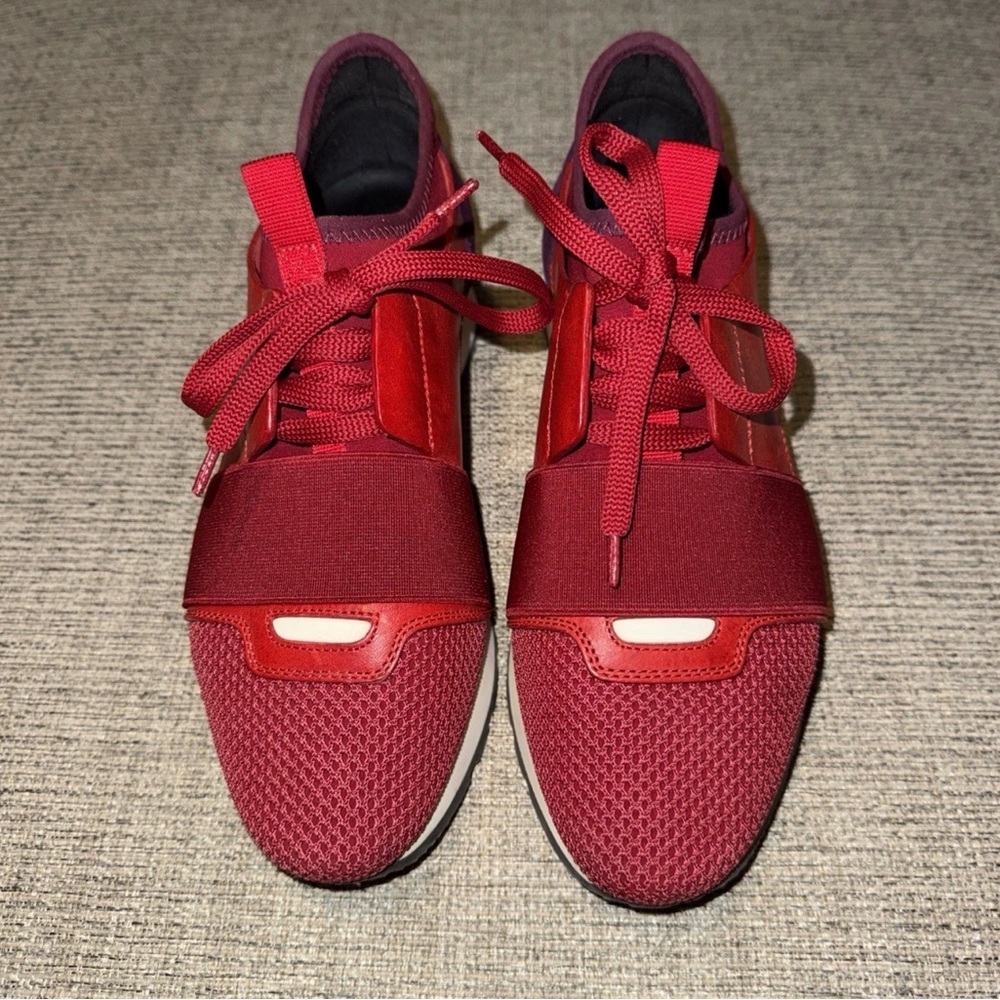 Balenciaga Red Mesh and Leather Race Runner Low Top Sneakers Size 37